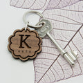 Personalised Flower Wooden Keyring with Initial and Name