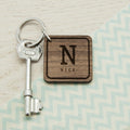 Personalised Square Wooden Key Ring - Initial and Name