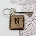 Personalised Square Wooden Key Ring - Initial and Name