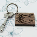 Personalised Square Wooden Key Ring - Initial decorated with leaves