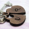Personalised 2 Heart Jigsaw Wooden Key Ring - Couple Initials