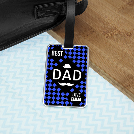 Personalised Chequered World's Best Dad Luggage Tag