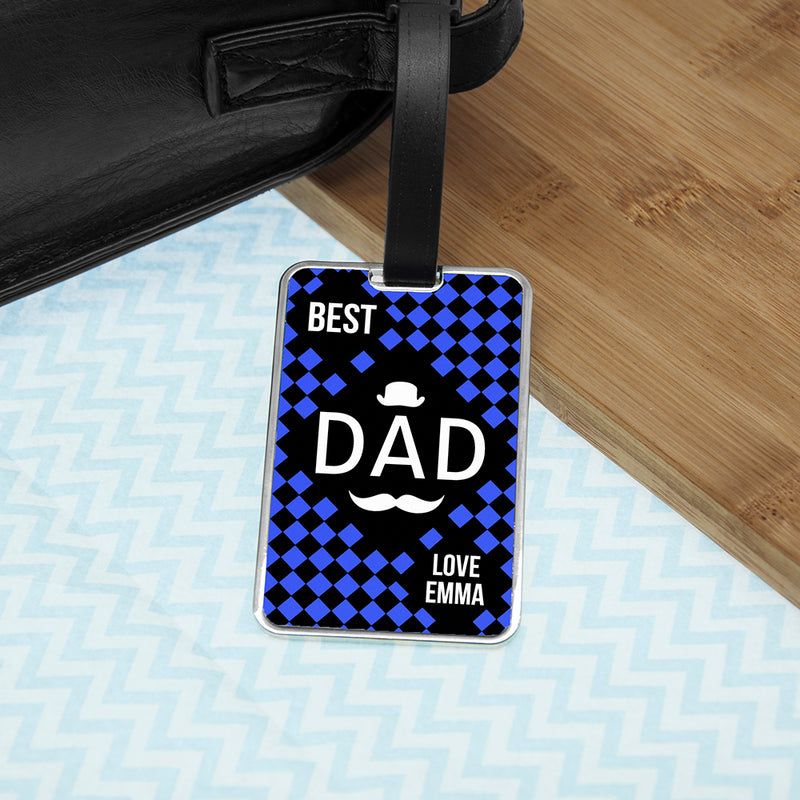 Personalised Chequered World's Best Dad Luggage Tag