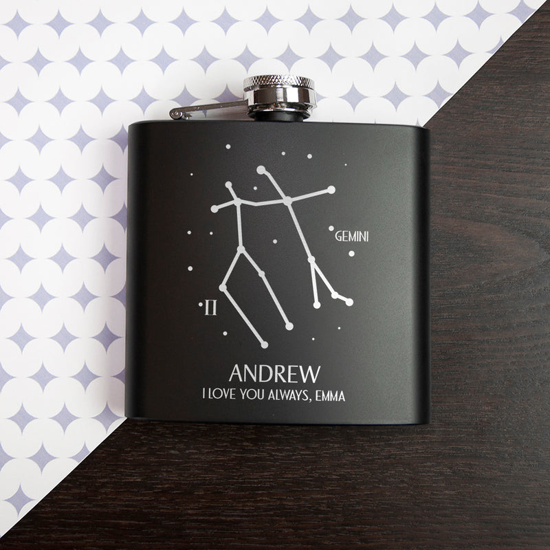 Personalised Star Constellation Matte Black Hip Flask