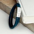 Personalised Men's Dual Leather Woven Bracelet in Teal