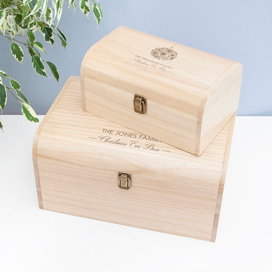 Personalised Family Christmas Eve Chest With Decorative Bauble Design