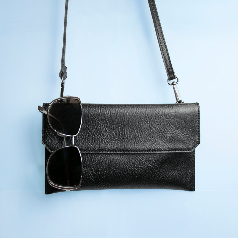 Personalised Black Leather Clutch Bag