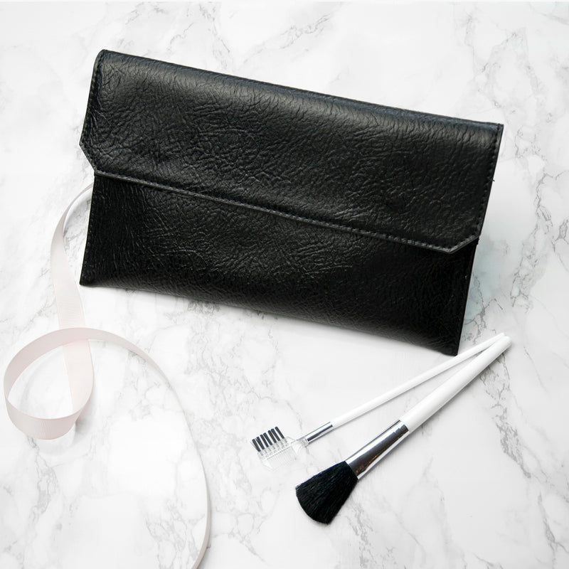 Personalised Black Leather Clutch Bag