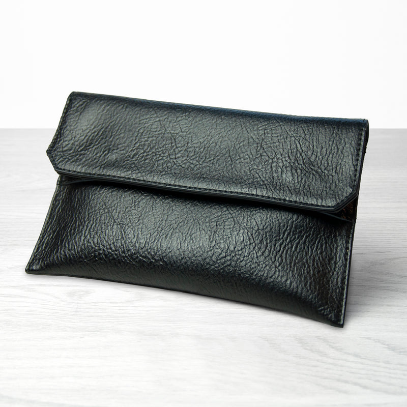 Personalised Black Leather Clutch Bag