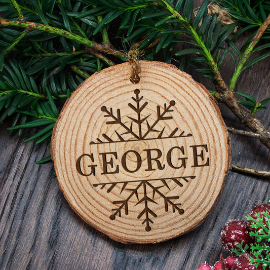 Personalised Engraved Snow Flake Christmas Tree Decoration