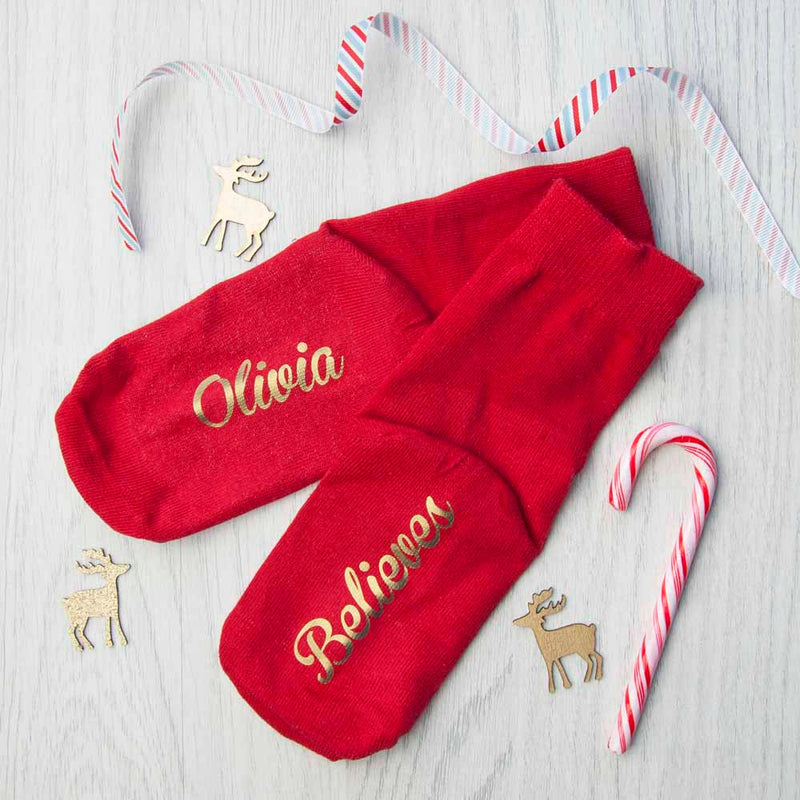 Personalised Kids Crimson & Gold Christmas Day Socks
