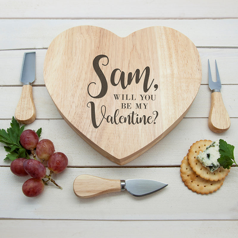 Personalised Engraved Be My Valentine Heart Cheese Board