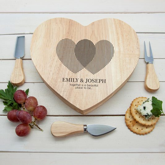Personalised Engraved Heart Venn Diagram Heart Cheese Board, alternate view