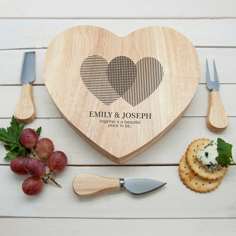 Personalised Engraved Heart Venn Diagram Heart Cheese Board