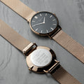 Personalised Rose Gold Mesh Strapped Watch With Black Dial