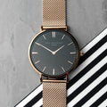 Personalised Rose Gold Mesh Strapped Watch With Black Dial