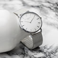 Personalised Metallic Mesh Strapped Watch With White Dial