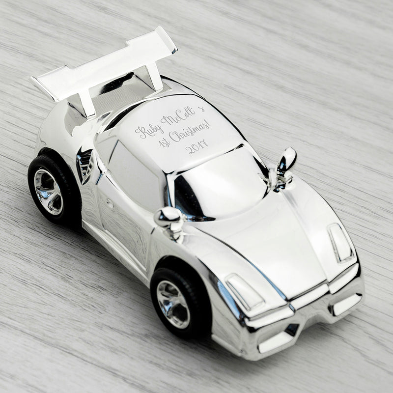 Personalised Silver Plated Sports Car Money Box