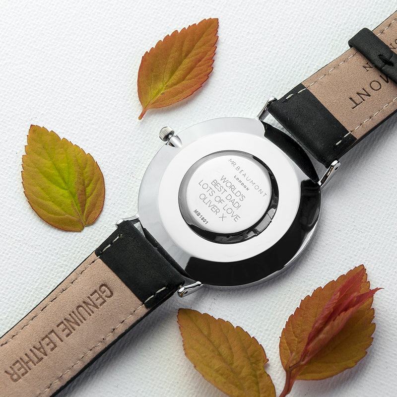 Men's Modern-Vintage Personalised Leather Watch In Black