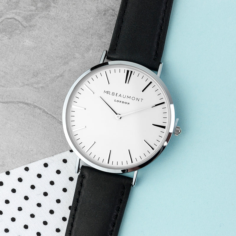 Men's Modern-Vintage Personalised Leather Watch In Black