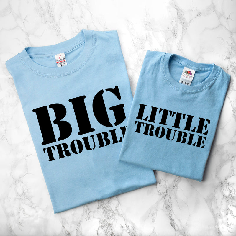 Personalised Daddy and Me Here Comes Trouble Blue T-Shirts