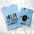 Personalised Daddy and Me Little Monster Blue T-Shirts