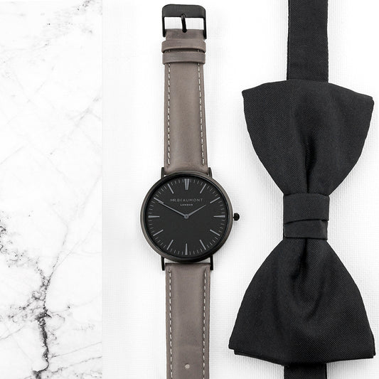 Men's Modern-Vintage Personalised Watch With Black Face in Ash, alternate view