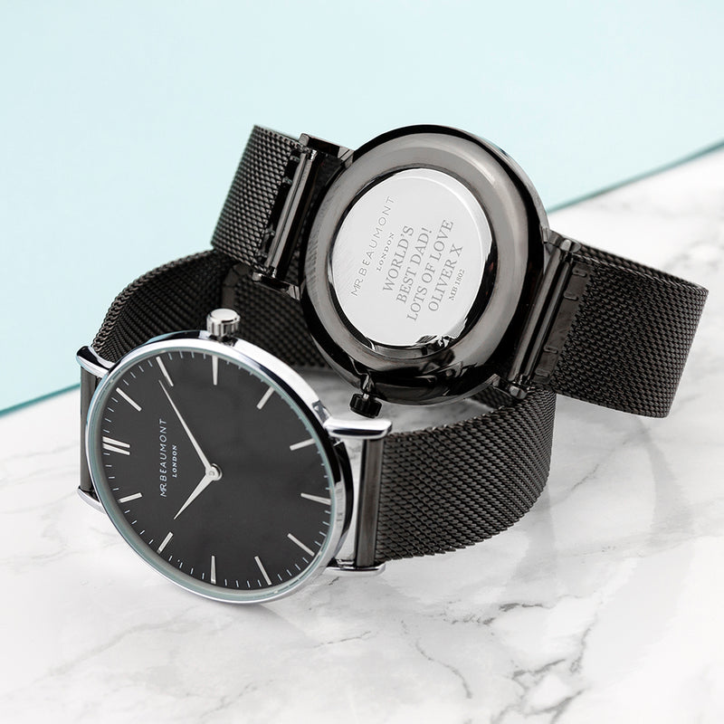 Personalised Men's Metallic Charcoal Grey Watch With Black Face