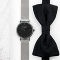 Personalised Men's Metallic Silver Watch With Black Face
