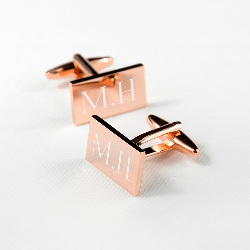 Personalised Rectangle Rose Gold Plated Cufflinks