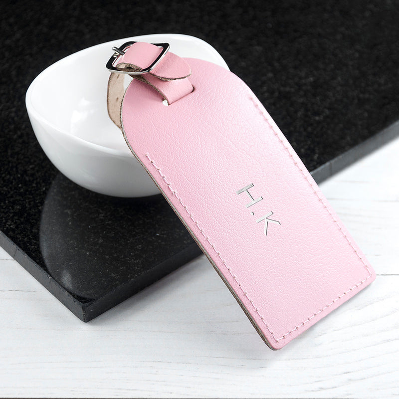 Personalised Pastel Pink Foiled Leather Luggage Tag