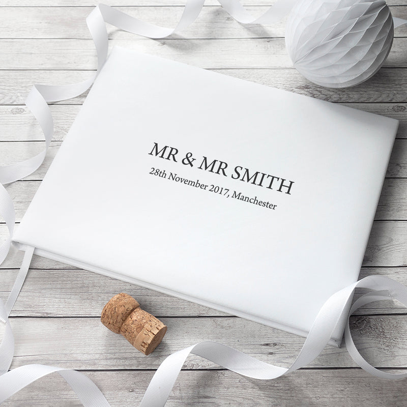 Personalised White Leather Wedding Guest Book