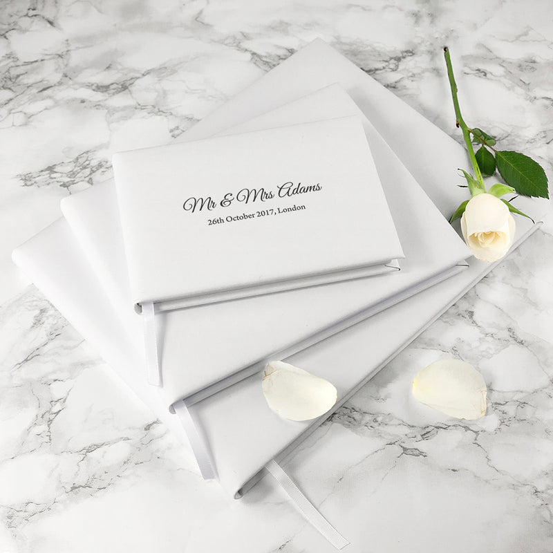 Personalised White Leather Wedding Guest Book