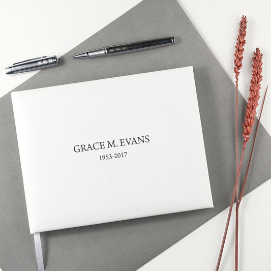 Personalised Engraved White Leather Memoriam Book