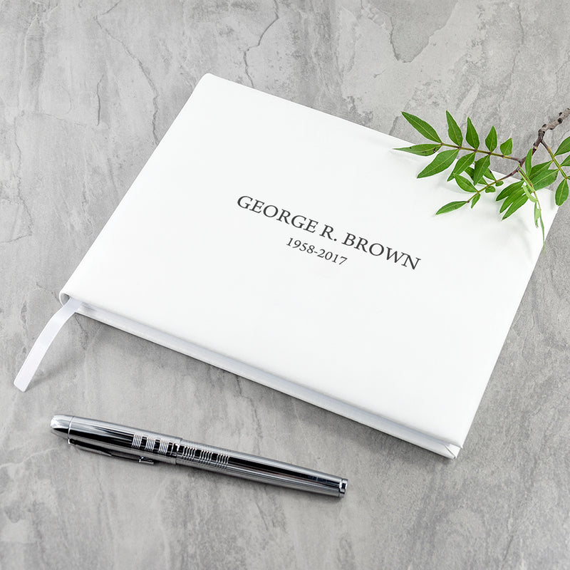 Personalised Engraved White Leather Memoriam Book