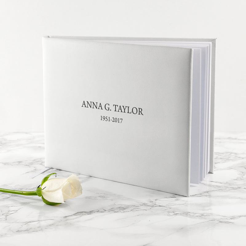 Personalised Engraved White Leather Memoriam Book