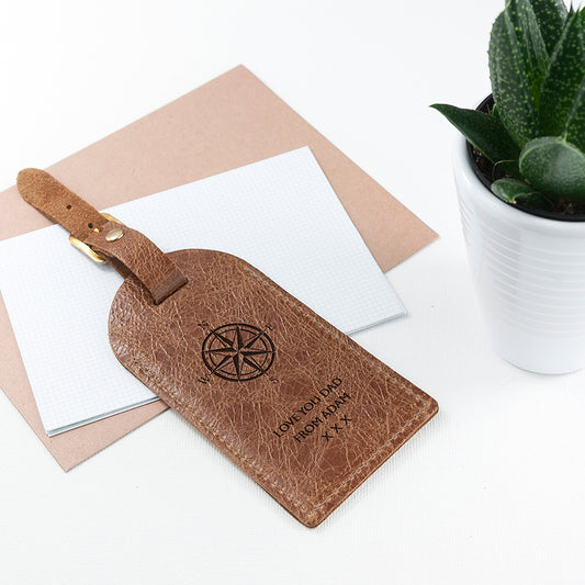 Personalised Natural Tan Engraved Leather Luggage Tag