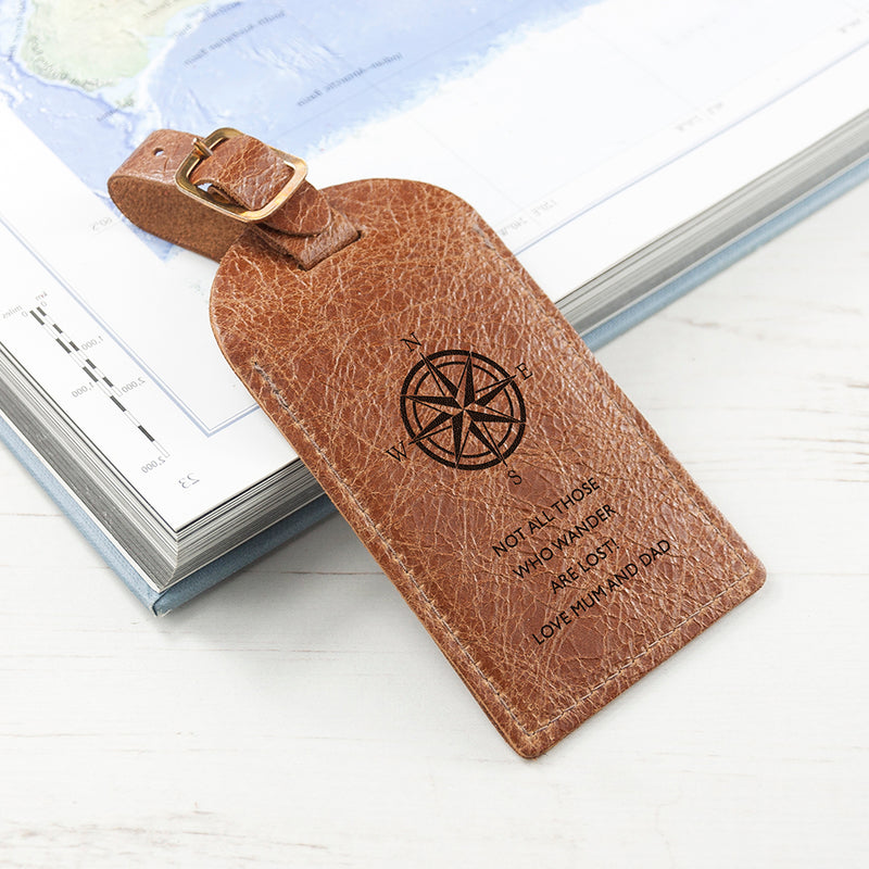 Personalised Natural Tan Engraved Leather Luggage Tag