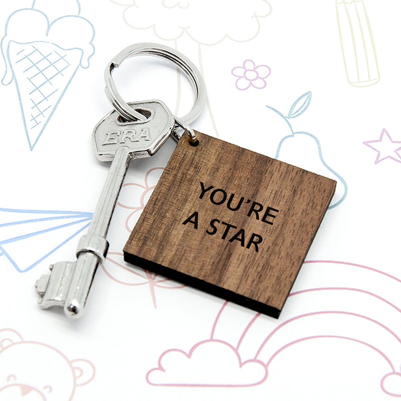 Personalised Square Walnut Keyring