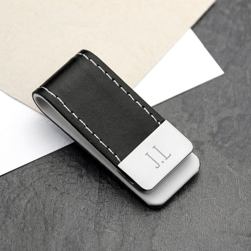 Personalised Black Leather Money Clip