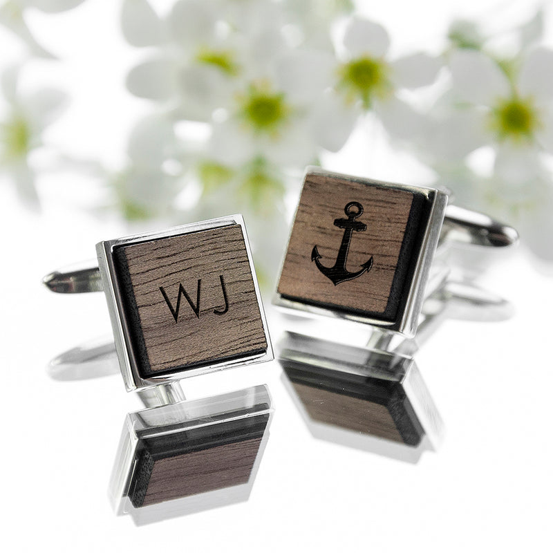 Personalised Iconic Hobbies Engraved Square Walnut Cufflinks