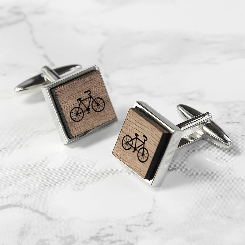 Personalised Iconic Hobbies Engraved Square Walnut Cufflinks