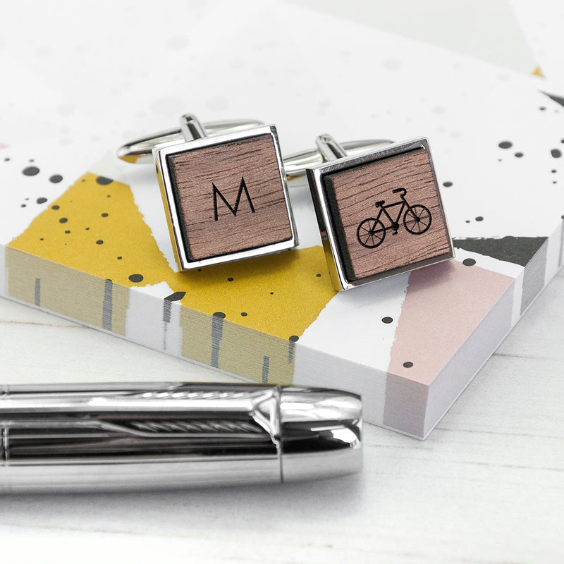 Personalised Iconic Hobbies Engraved Square Walnut Cufflinks