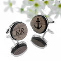 Personalised Iconic Hobbies Engraved Round Walnut Cufflinks