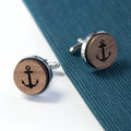 Personalised Iconic Hobbies Engraved Round Walnut Cufflinks