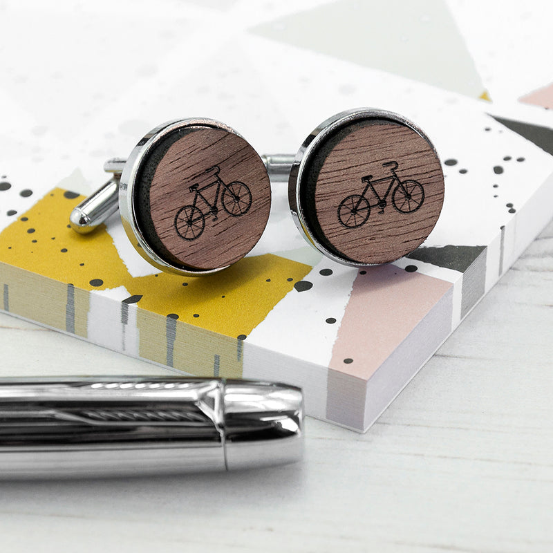 Personalised Iconic Hobbies Engraved Round Walnut Cufflinks