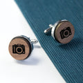 Personalised Iconic Hobbies Engraved Round Walnut Cufflinks