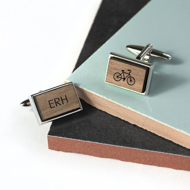 Personalised Iconic Hobbies Engraved Rectangle Walnut Cufflinks