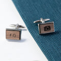 Personalised Iconic Hobbies Engraved Rectangle Walnut Cufflinks