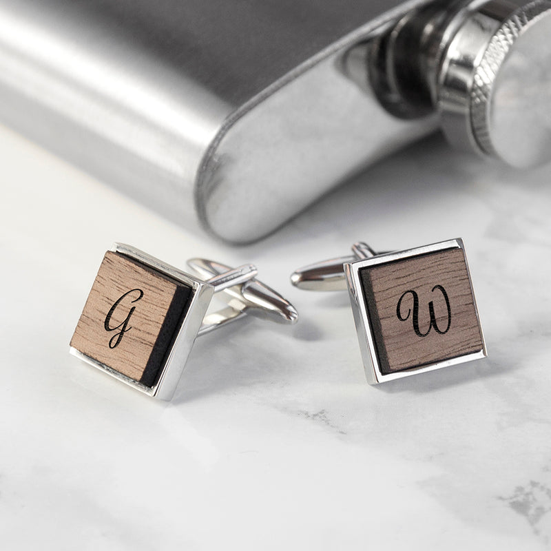 Personalised Monogram Engraved Square Walnut Cufflinks